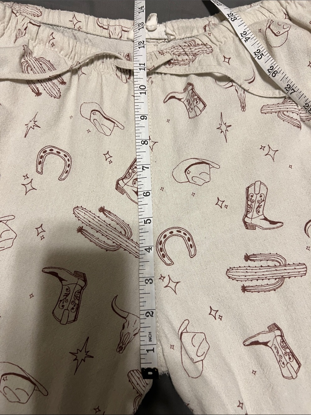 Cream Wide-Leg Lounge Trousers with Western Print - Picture 4 of 5